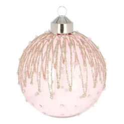 Glazen Kerstbal Met Ijspegels | Roze | 8 Cm