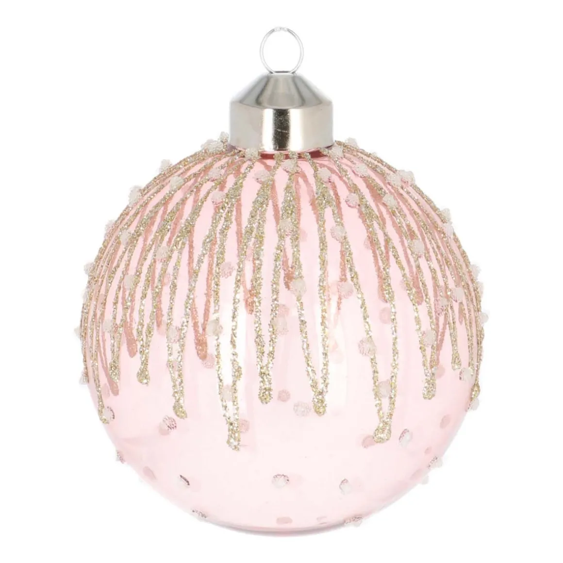 Glazen Kerstbal Met Ijspegels | Roze | 8 Cm