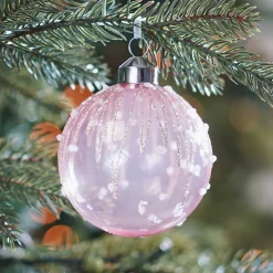 Glazen Kerstbal Met Ijspegels | Roze | 8 Cm
