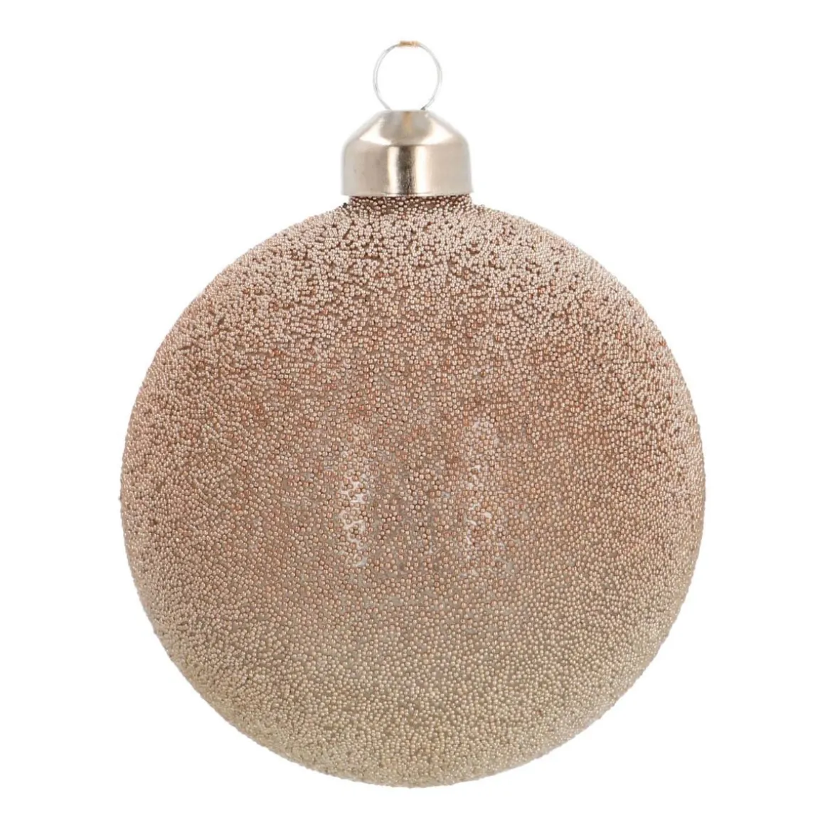 Glazen Kerstbal Met Kralen | Taupe | 8 Cm