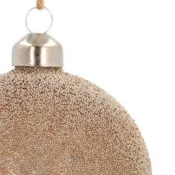 Glazen Kerstbal Met Kralen | Taupe | 8 Cm