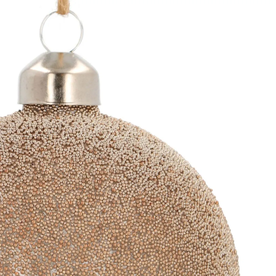 Glazen Kerstbal Met Kralen | Taupe | 8 Cm