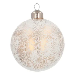 Glazen Kerstbal Met Sneeuwvlok | Antiek-look | Wit En Goud | 8 Cm