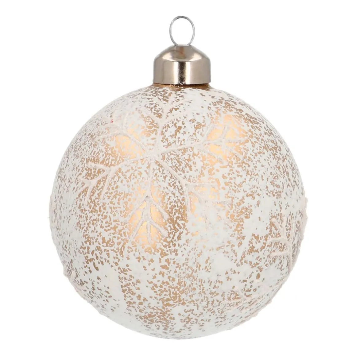 Glazen Kerstbal Met Sneeuwvlok | Antiek-look | Wit En Goud | 8 Cm