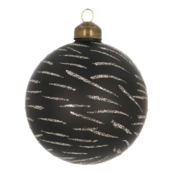 Glazen Kerstbal Met Streepjes | Zwart | 8 Cm