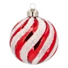 Glazen Kerstbal Met Swirl | Rood-wit | 8 Cm