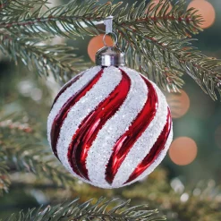 Glazen Kerstbal Met Swirl | Rood-wit | 8 Cm