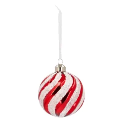 Glazen Kerstbal Met Swirl | Rood-wit | 8 Cm