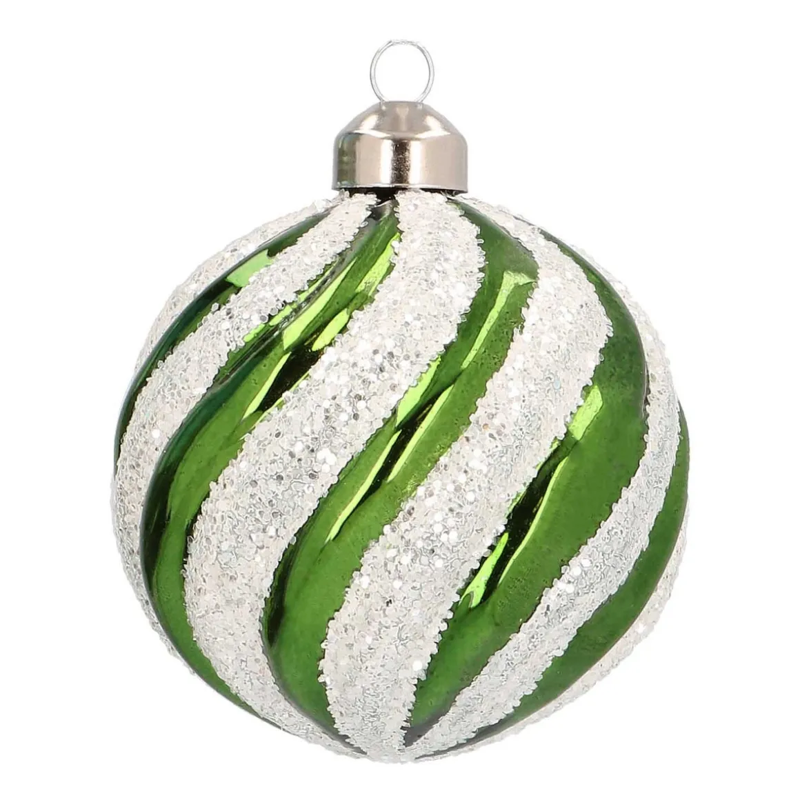 Glazen Kerstbal Met Swirl | Groen-wit | 8 Cm
