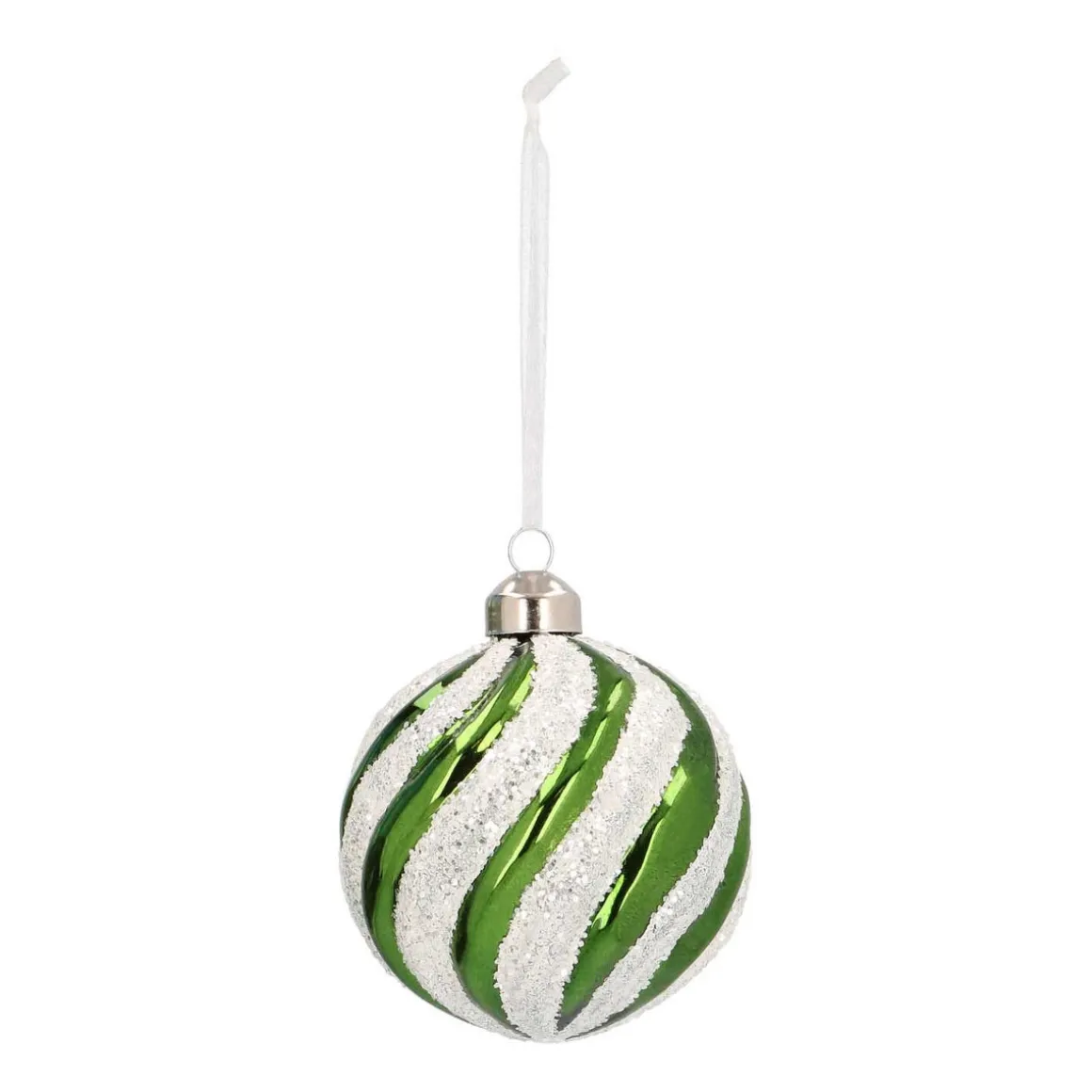 Glazen Kerstbal Met Swirl | Groen-wit | 8 Cm
