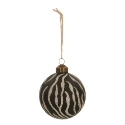 Glazen Kerstbal Met Tijgerprint | Zwart & Goud | 8 Cm