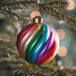 Glazen Kerstbal Regenboog | Swirl | 8 Cm