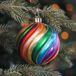 Glazen Kerstbal Regenboog | Swirl | 10 Cm