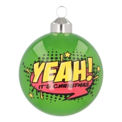 Glazen Kerstbal "Yeah" | Glas | Groen | 8 Cm