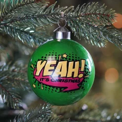 Glazen Kerstbal "Yeah" | Glas | Groen | 8 Cm