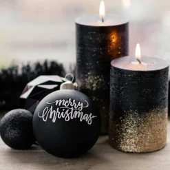 Glazen Kerstbal Zwart Merry Christmas 8 Cm