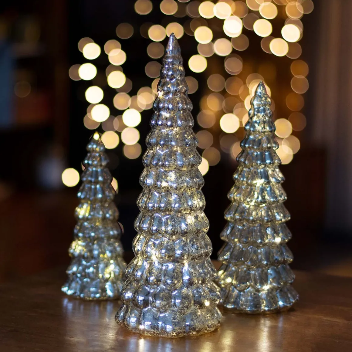 Glazen Kerstboom | Zilver | 12 LED | 33 Cm