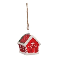 Glazen Kersthanger | Rood Peperkoekhuisje | 9 Cm