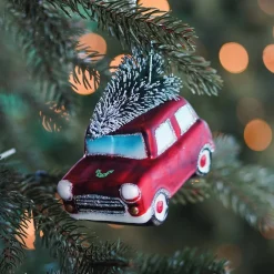 Glazen Kersthanger Auto Met Kerstboom | 10 Cm | Rood