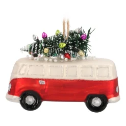 Glazen Kersthanger Busje Met Boom | Rood-wit | 11 Cm