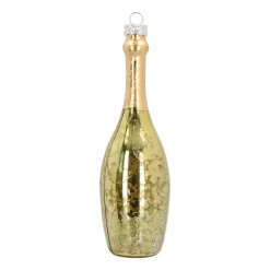 Glazen Kersthanger Champagnefles | Handgeschilderd | Goud | 14 Cm