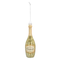 Glazen Kersthanger Champagnefles | Handgeschilderd | Goud | 14 Cm