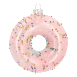 Glazen Kersthanger Donut | Roze | 10 Cm