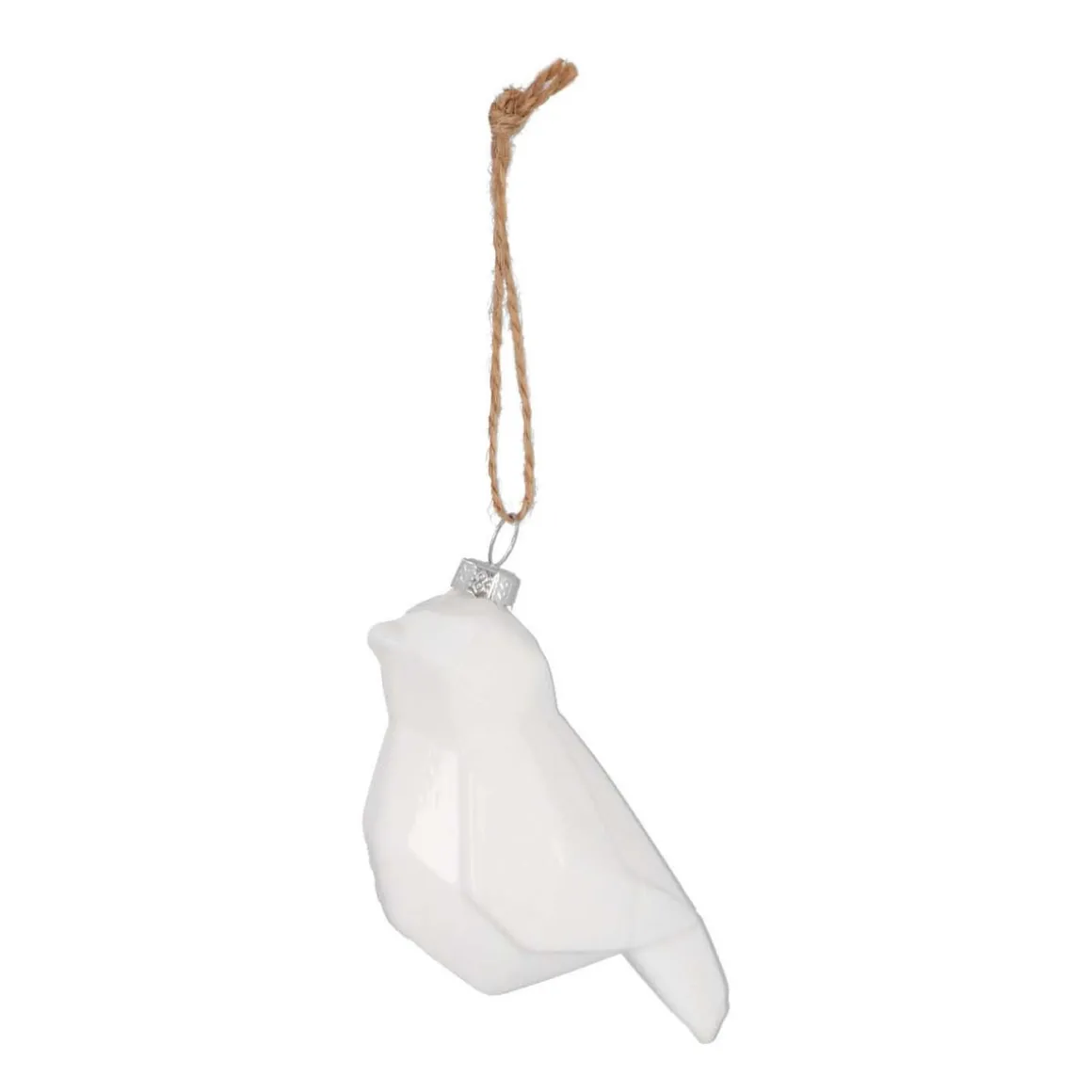 Glazen Kersthanger Geometrische Vogel | Wit | 9 Cm