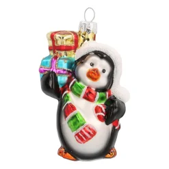 Glazen Kersthanger Pinguïn Met Cadeaus | Multikleur | 9 Cm