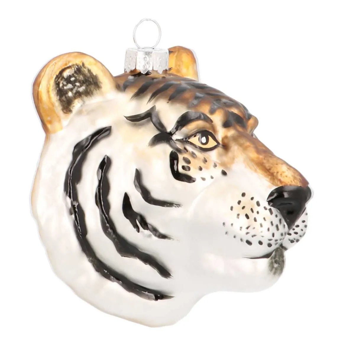 Glazen Kersthanger Tijgerkop | Bruin | 10 Cm