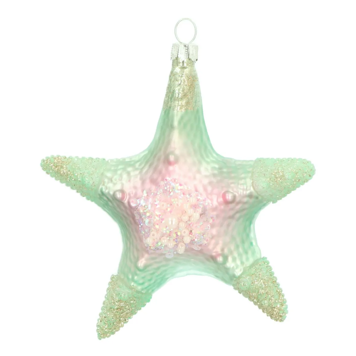 Glazen Kersthanger Zeester | Groen | 11 Cm