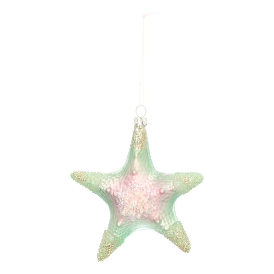 Glazen Kersthanger Zeester | Groen | 11 Cm