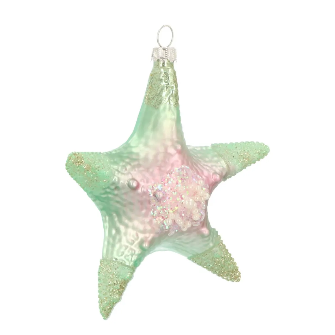 Glazen Kersthanger Zeester | Groen | 11 Cm