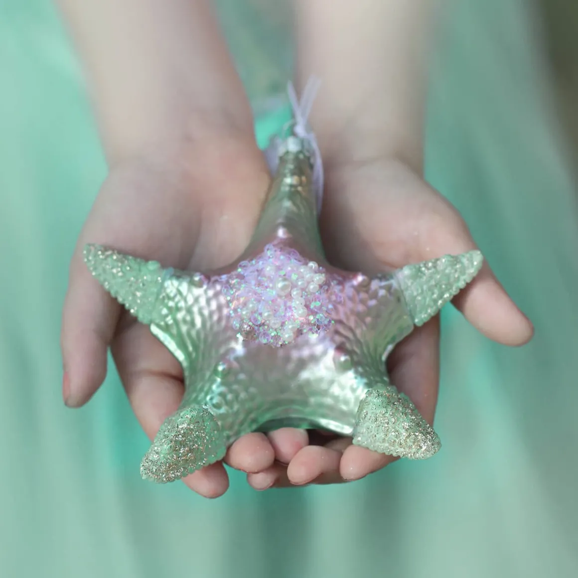 Glazen Kersthanger Zeester | Groen | 11 Cm