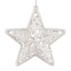 Glitter 3D Kerststerren 8cm Wit 4 Stuks