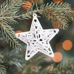 Glitter 3D Kerststerren 8cm Wit 4 Stuks