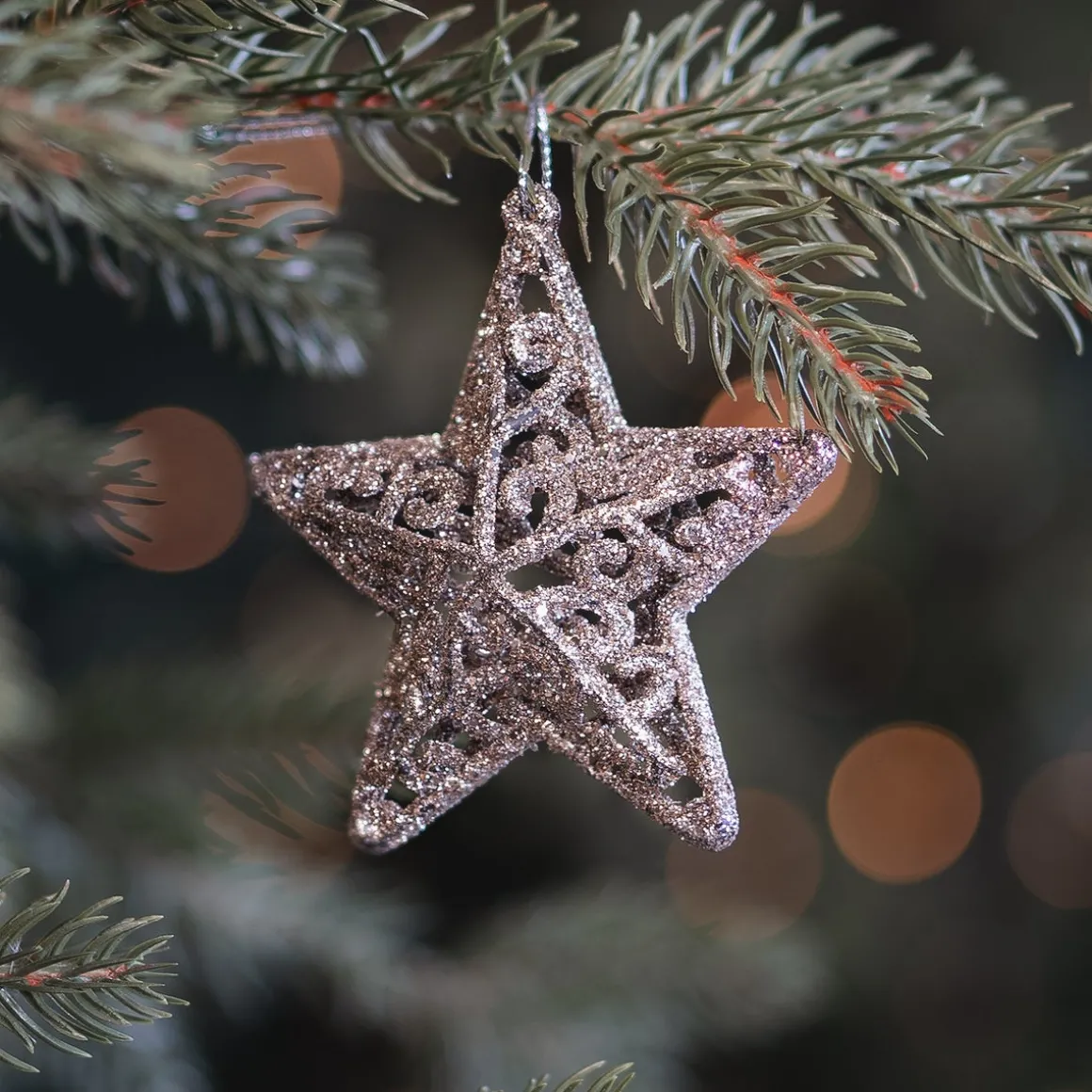 Glitter 3D Kerststerren 8cm Champagne 4 Stuks