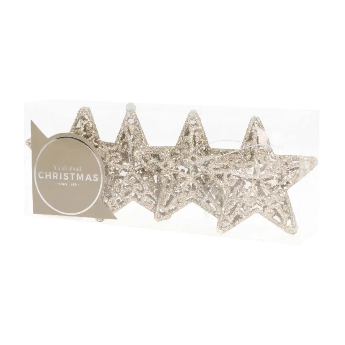 Glitter 3D Kerststerren 8cm Champagne 4 Stuks
