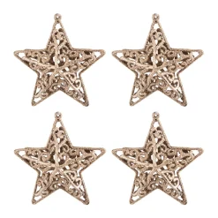 Glitter 3D Kerststerren 8cm Champagne 4 Stuks
