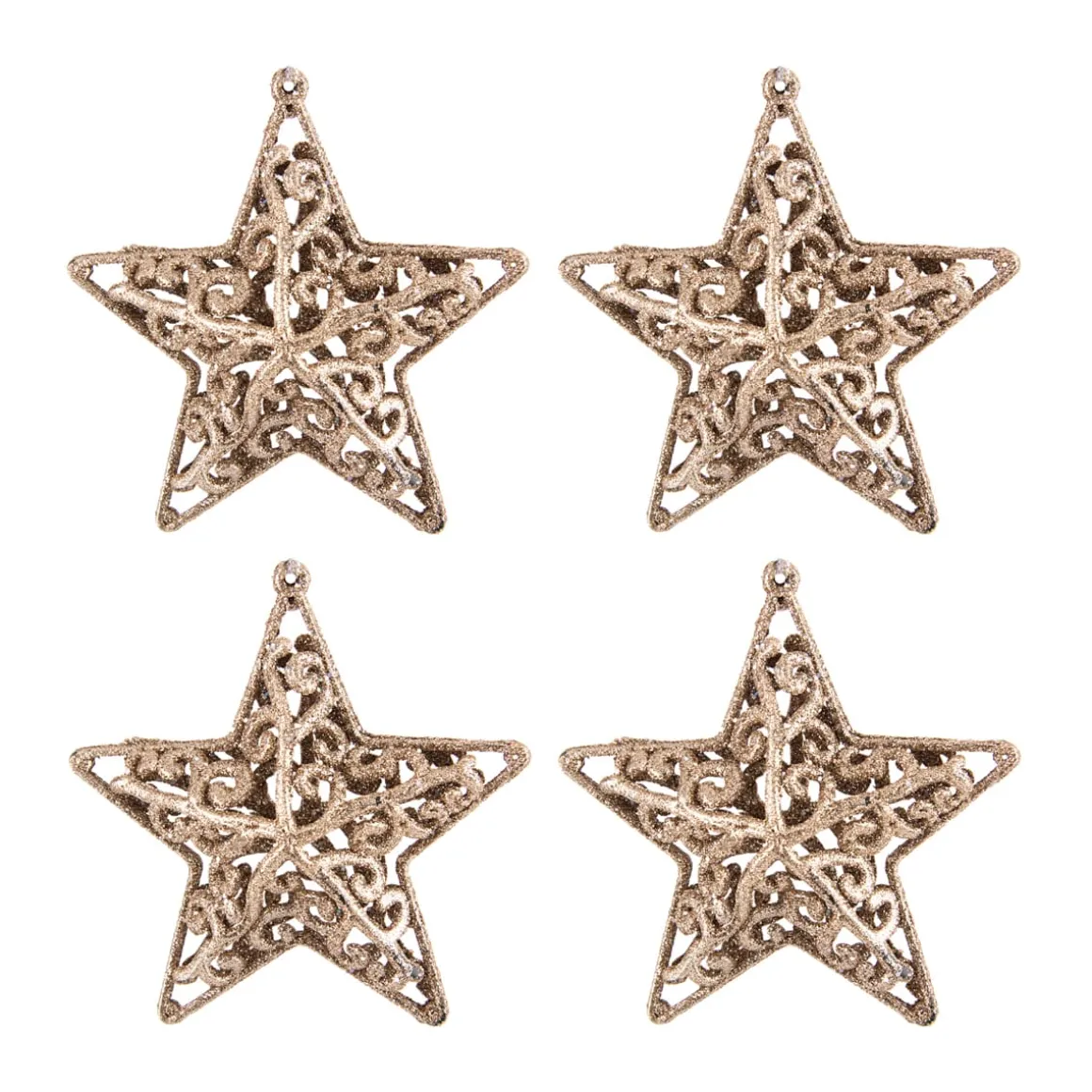 Glitter 3D Kerststerren 8cm Champagne 4 Stuks