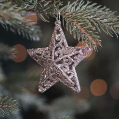 Glitter 3D Kerststerren 8cm Champagne 4 Stuks