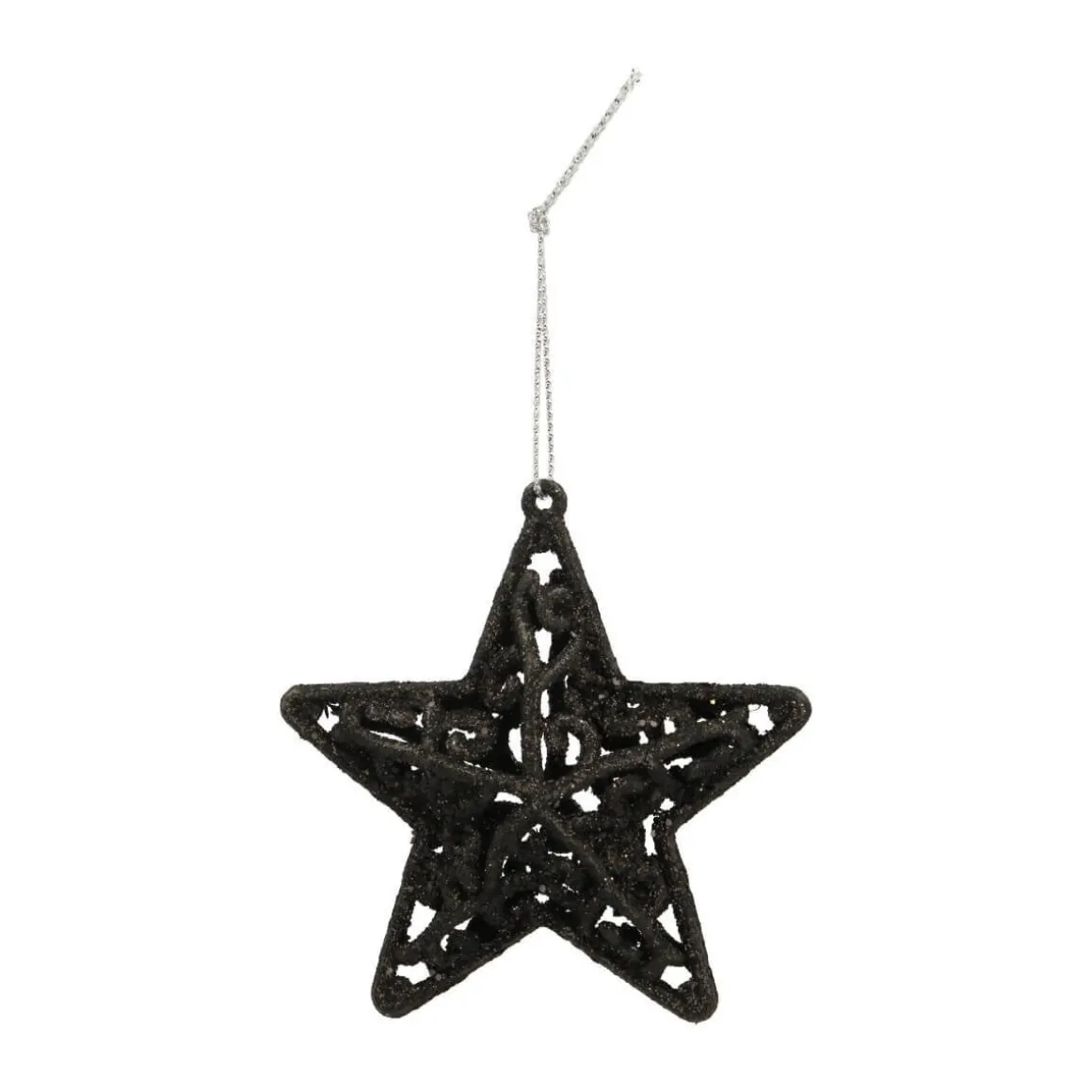 Glitter 3D Kerststerren 8cm Zwart 4 Stuks