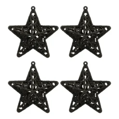 Glitter 3D Kerststerren 8cm Zwart 4 Stuks