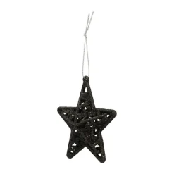 Glitter 3D Kerststerren 8cm Zwart 4 Stuks