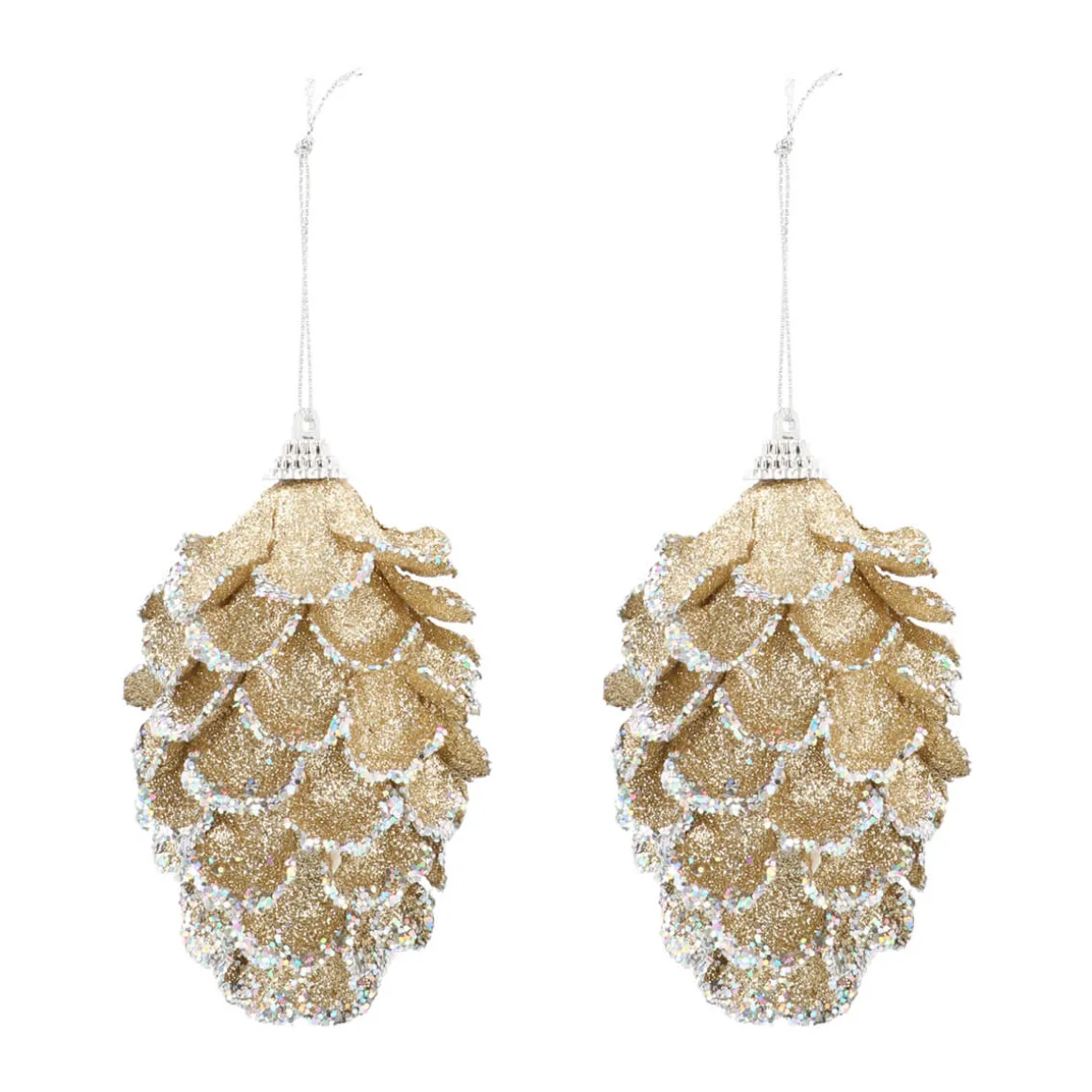 Glitter Dennenappels 12cm Champagne 2 Stuks