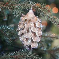 Glitter Dennenappels 12cm Champagne 2 Stuks