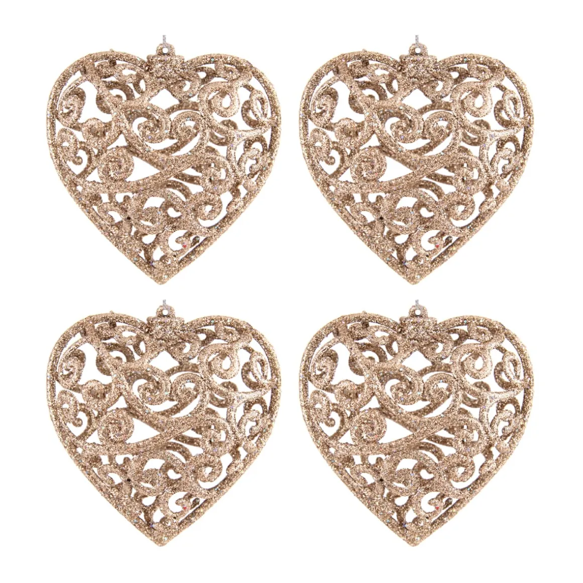 Glitter Kerstharten 7,5cm Champagne 4 Stuks