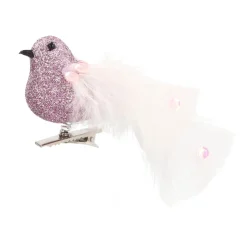 Glittervogel Met Veertjes Op Clip | Roze | 15 Cm