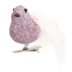 Glittervogel Met Veertjes Op Clip | Roze | 15 Cm
