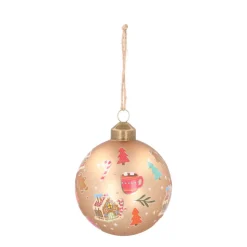 Grafische Kerstbal Met Print | Glas | Taupe | 8 Cm